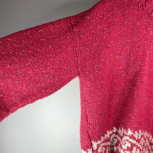 VINTAGE 90’s Handmade  Knitted Mock-neck Wool Sweater Berry Cable-knit Baggy L - Picture 5 of 9